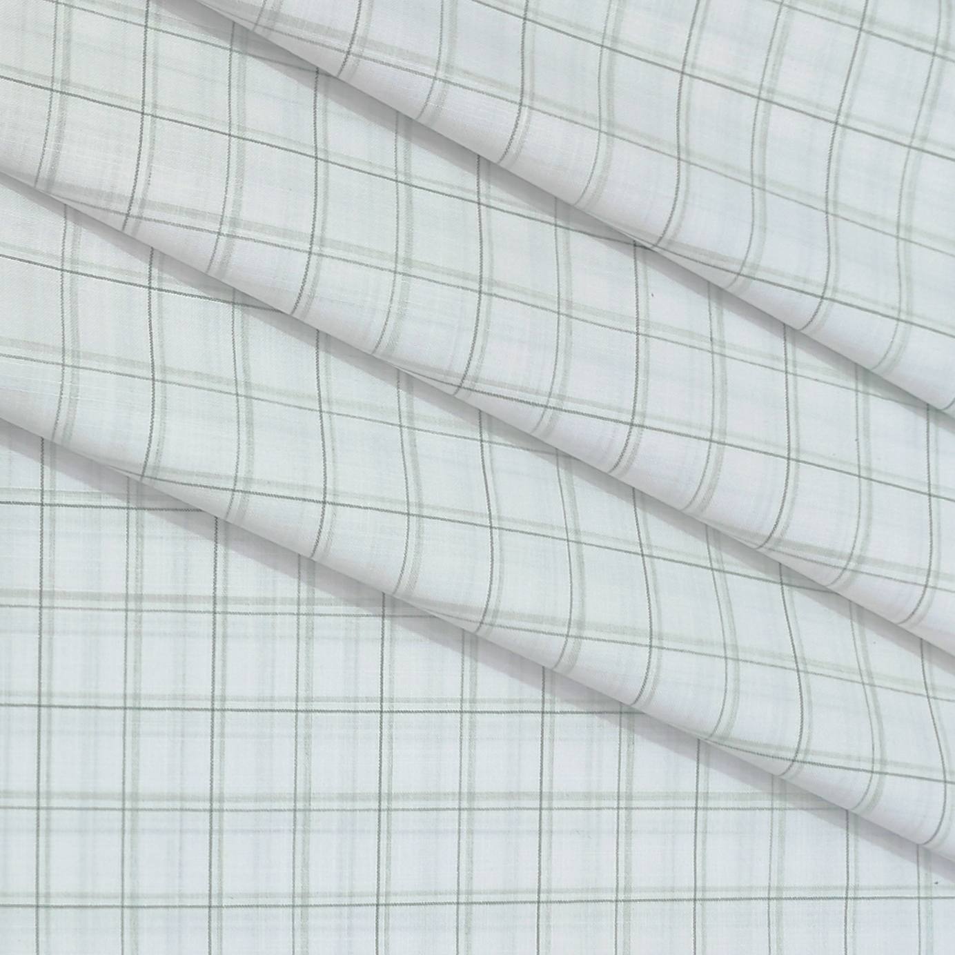 Shirt Fabric ManTire Cotton Blended Linen Look Check Colour Green N White